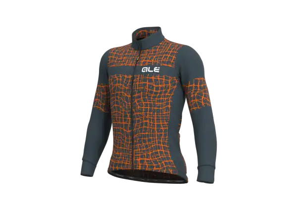 Alé Solid Wall pánský cyklistický dres dlouhý rukáv šedá/oranžová