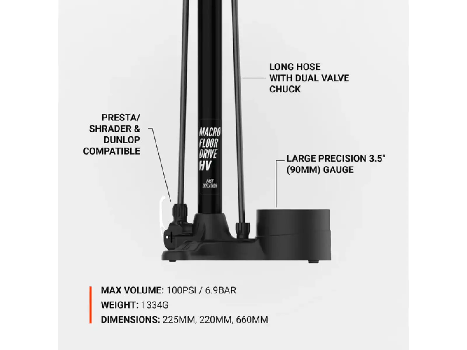 Lezyne Macro HV Floor DRIVE ABS dílenská pumpa Flat Black