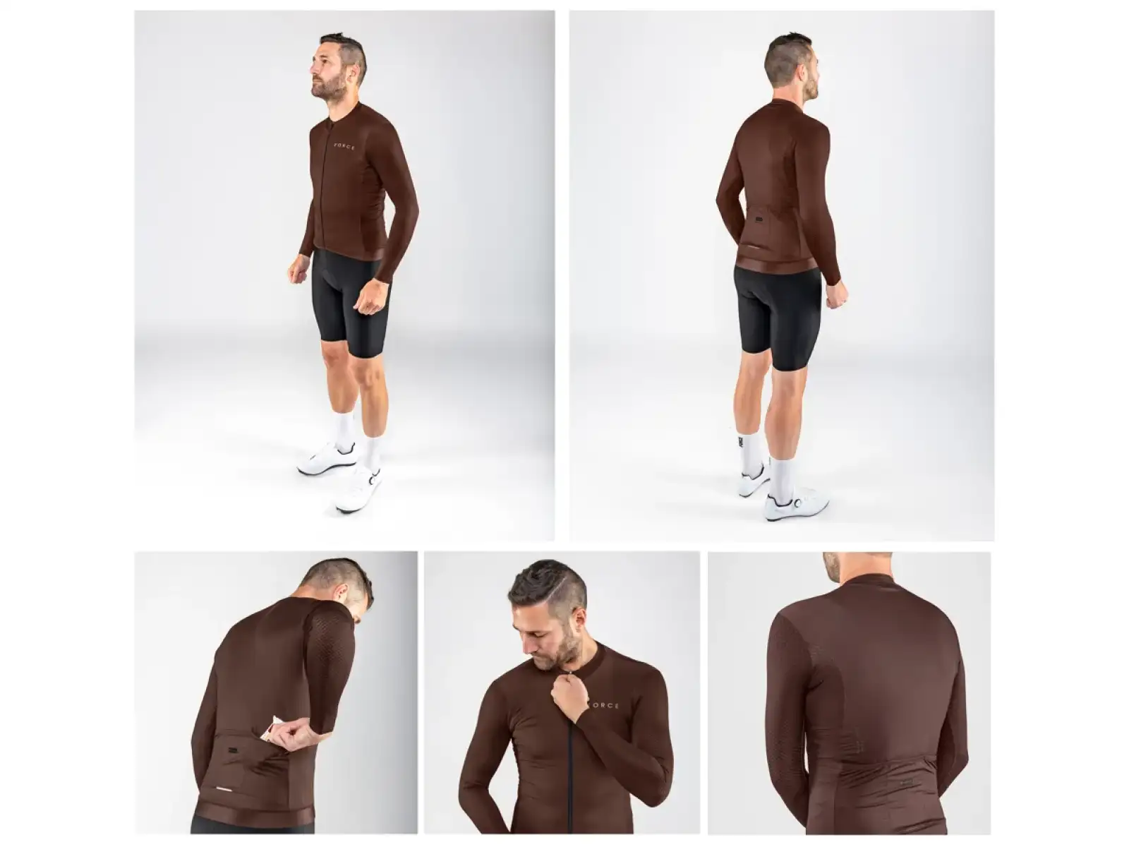 Force Plain pánský dres dlouhý rukáv hnědá