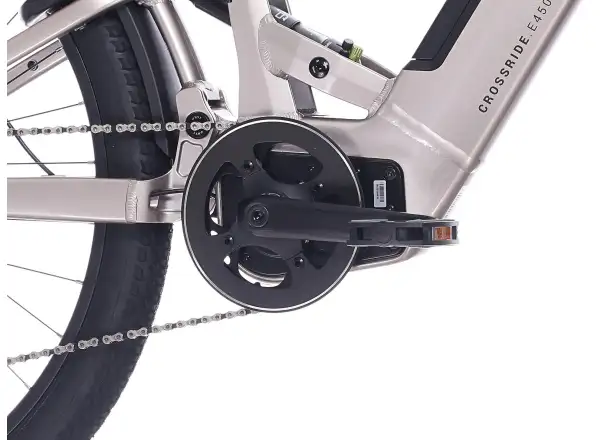 Rock Machine Crossride e450 FS nízkonástupové celoodpružené elektrokolo Sand Grey/Black