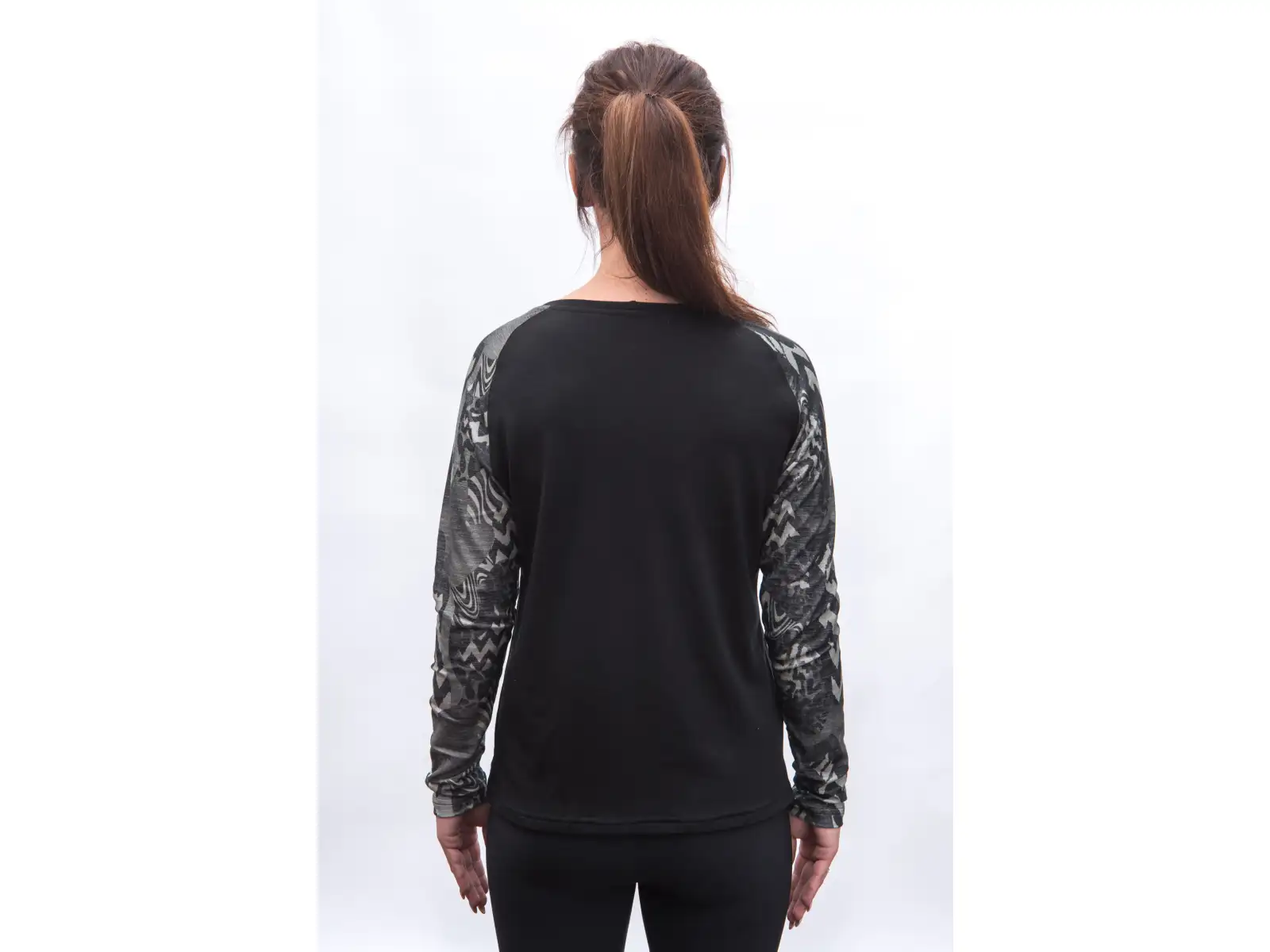 Sensor Merino Blend Impress dámské triko dlouhý rukáv černá/zebra