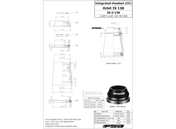 FSA ORBIT IS 1 3/8" hlavové složení 15,2 mm AL