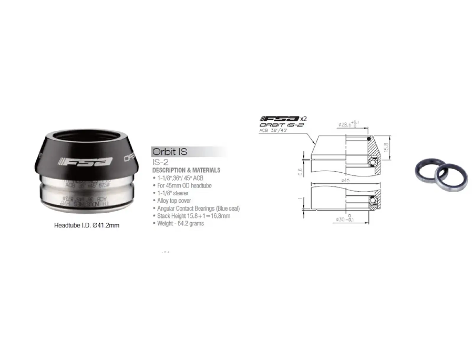 FSA Orbit IS2 41,2 mm integrované hlavové složení 1 1/8" 36/45 8 mm