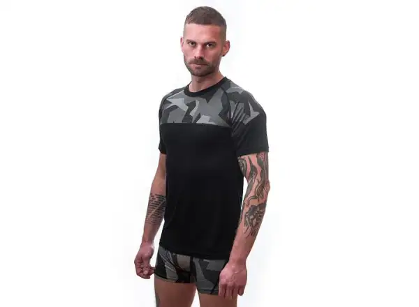 Sensor Merino Impress pánské triko krátký rukáv černá/Camo