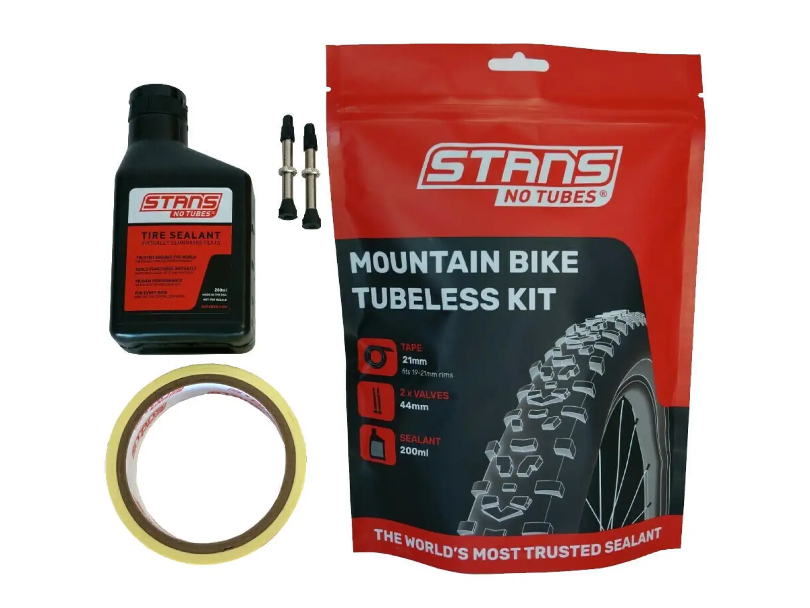 No Tubes Tubeless konverzní kit pro MTB - pásky 21 mm, ventilky 44 mm