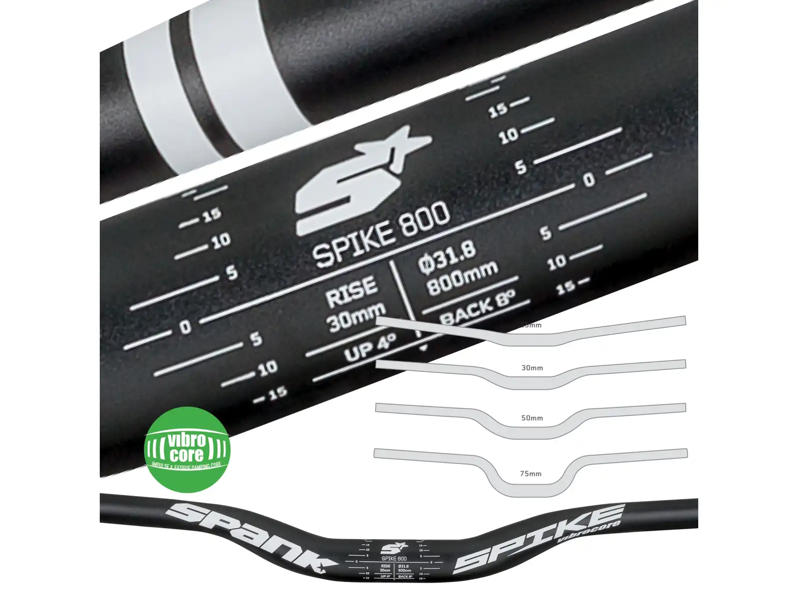 Spank Spike Vibrocore 800 mm/31,8 mm riser 30 mm alu řídítka černá - Nebaleno