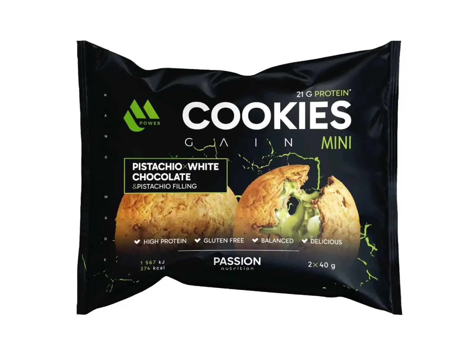 Passion MPower Cookie Gain Mini 2x40g Pistáciová s bílou čokoládou pistáciová náplň