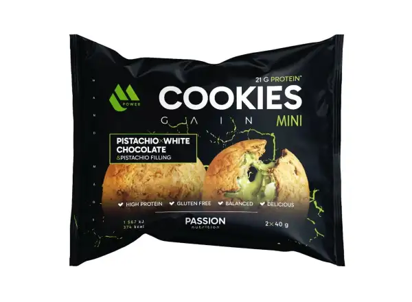 Passion MPower Cookie Gain Mini 2x40g Pistáciová s bílou čokoládou pistáciová náplň