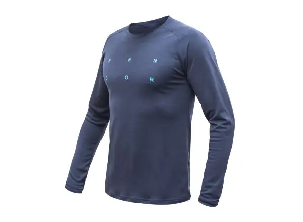 Sensor Merino Blend Typo pánské triko dlouhý rukáv Deep Blue