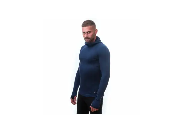 Sensor Merino DF pánské triko dlouhý rukáv s kapucí deep blue