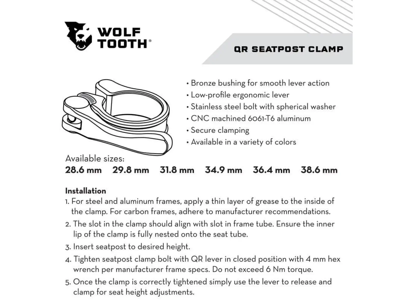WOLF TOOTH sedlová objímka 31,8 mm zelená Quick Release