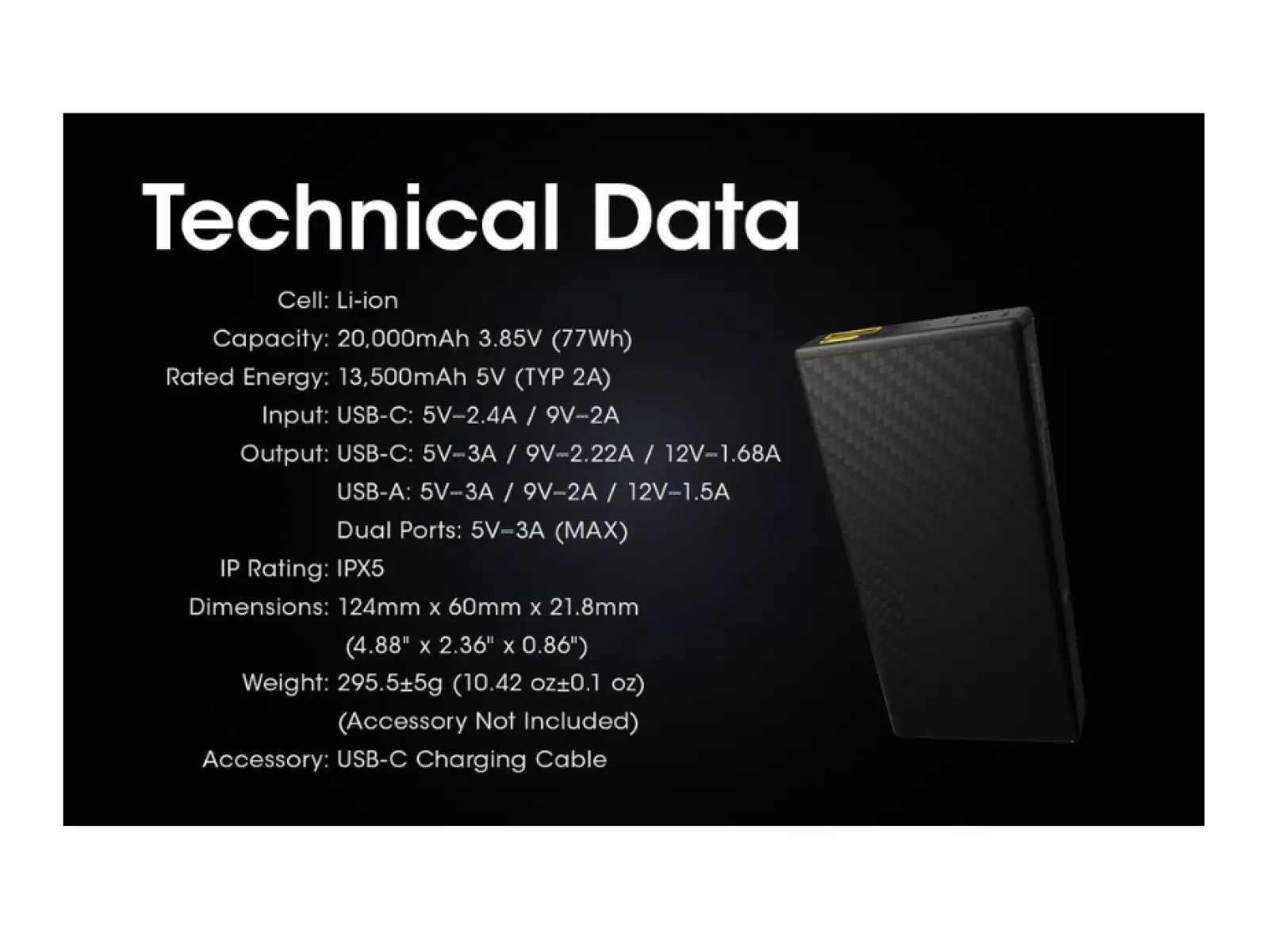 Nitecore výkonná Powerbanka CARBO 20000, USB-C, 20000 mAh