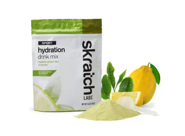 Skratch Labs Hydration Sport Drink Mix iontový nápoj 440 g matcha čaj/citron + kofein