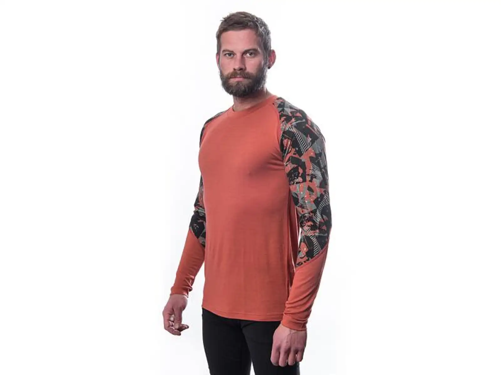 Sensor Merino Impress pánské triko dlouhý rukáv Terracotta/Rush