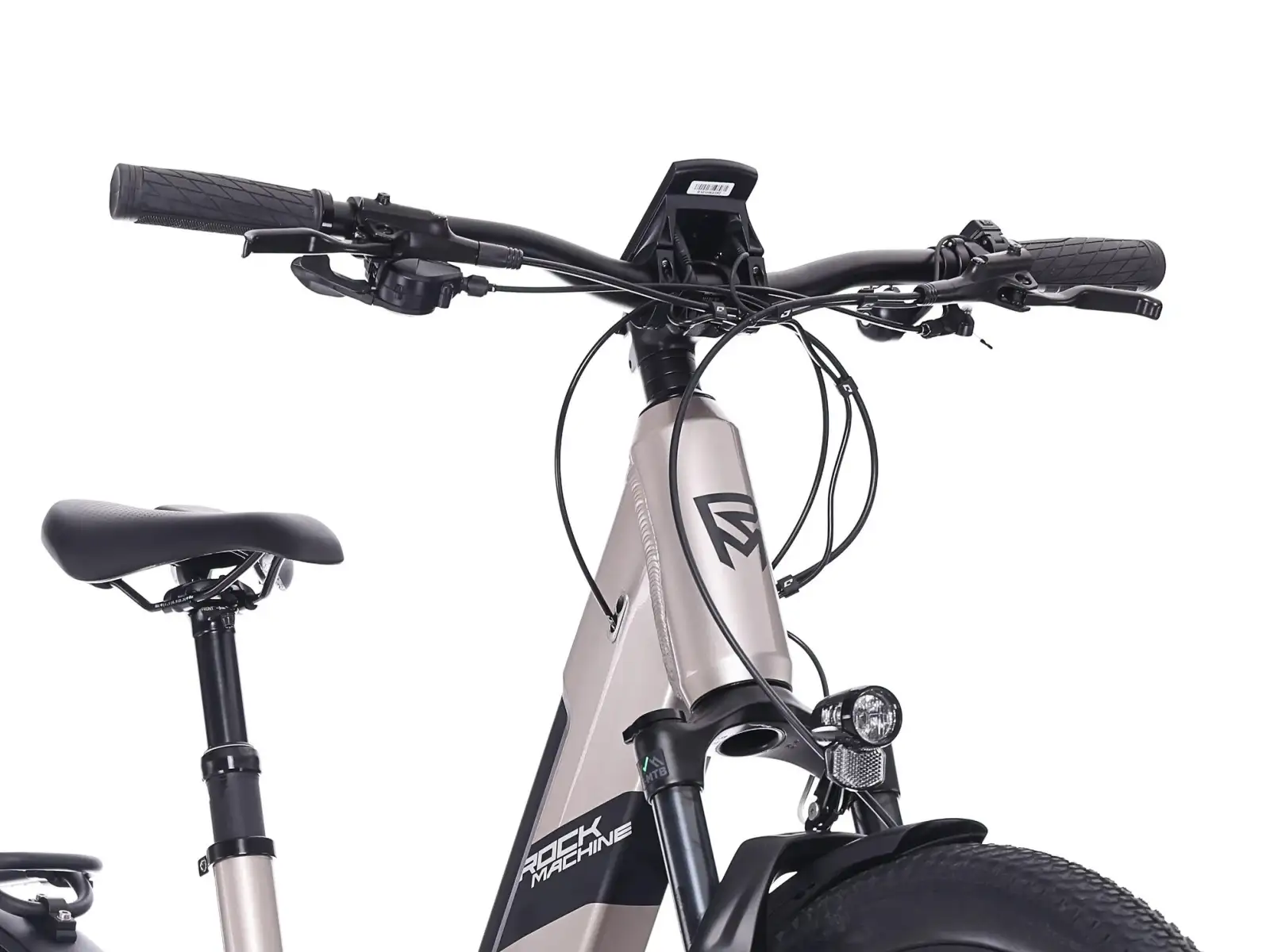Rock Machine Crossride e450 FS nízkonástupové celoodpružené elektrokolo Sand Grey/Black