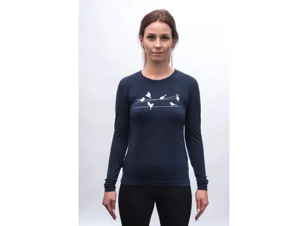 Sensor Merino Active Songbirds dámské triko dlouhý rukáv Deep Blue