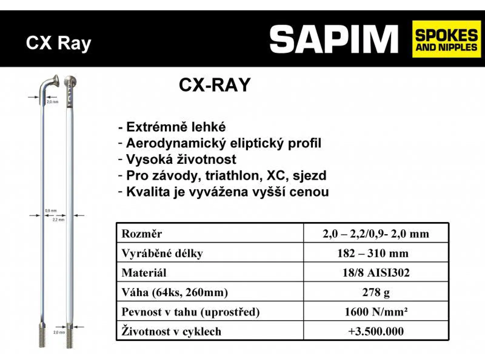 Sapim CX Ray drát stříbrný