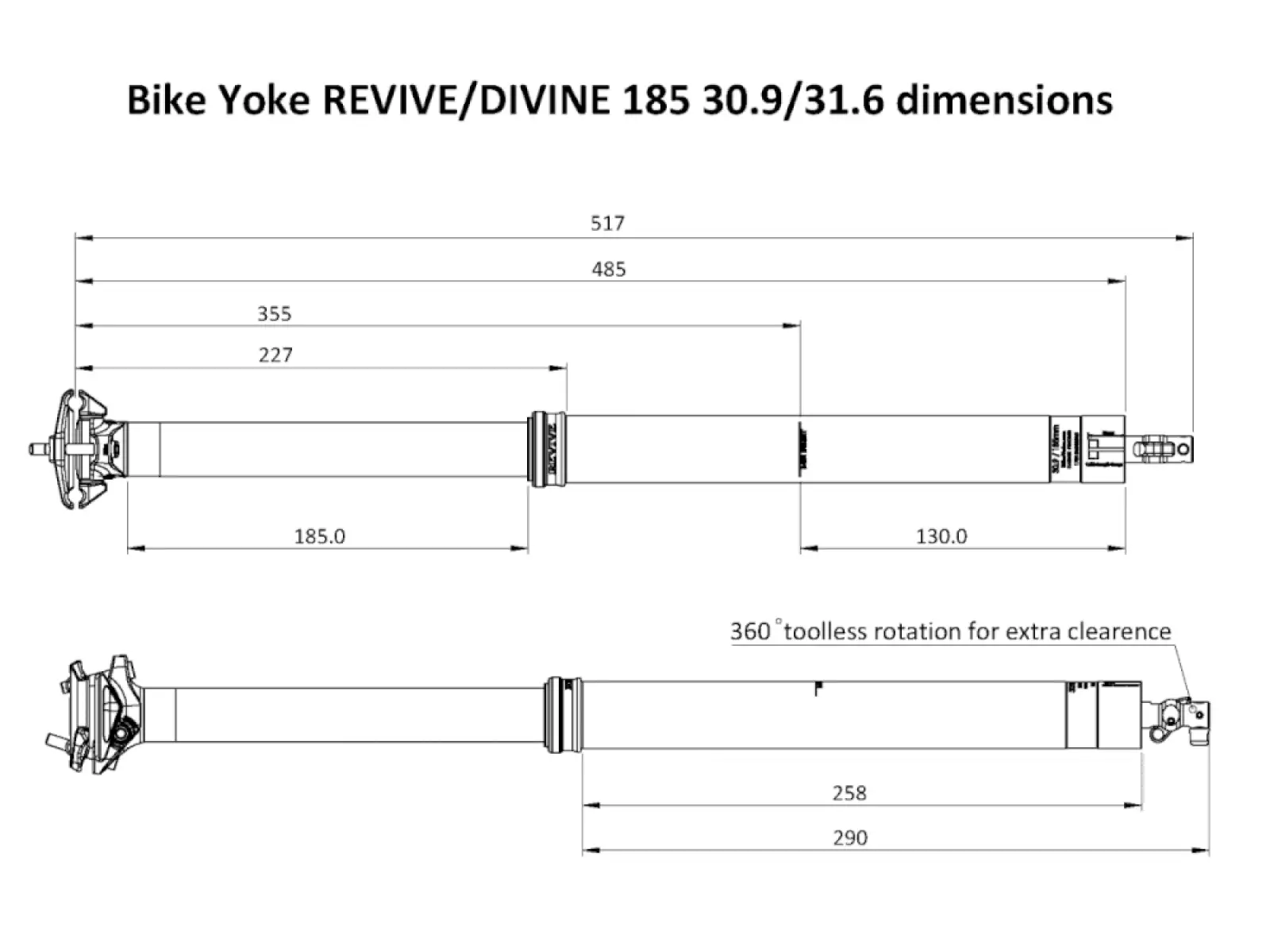 BikeYoke Revive 2.0 teleskopická sedlovka 185 mm/ 31,6 mm/485 mm