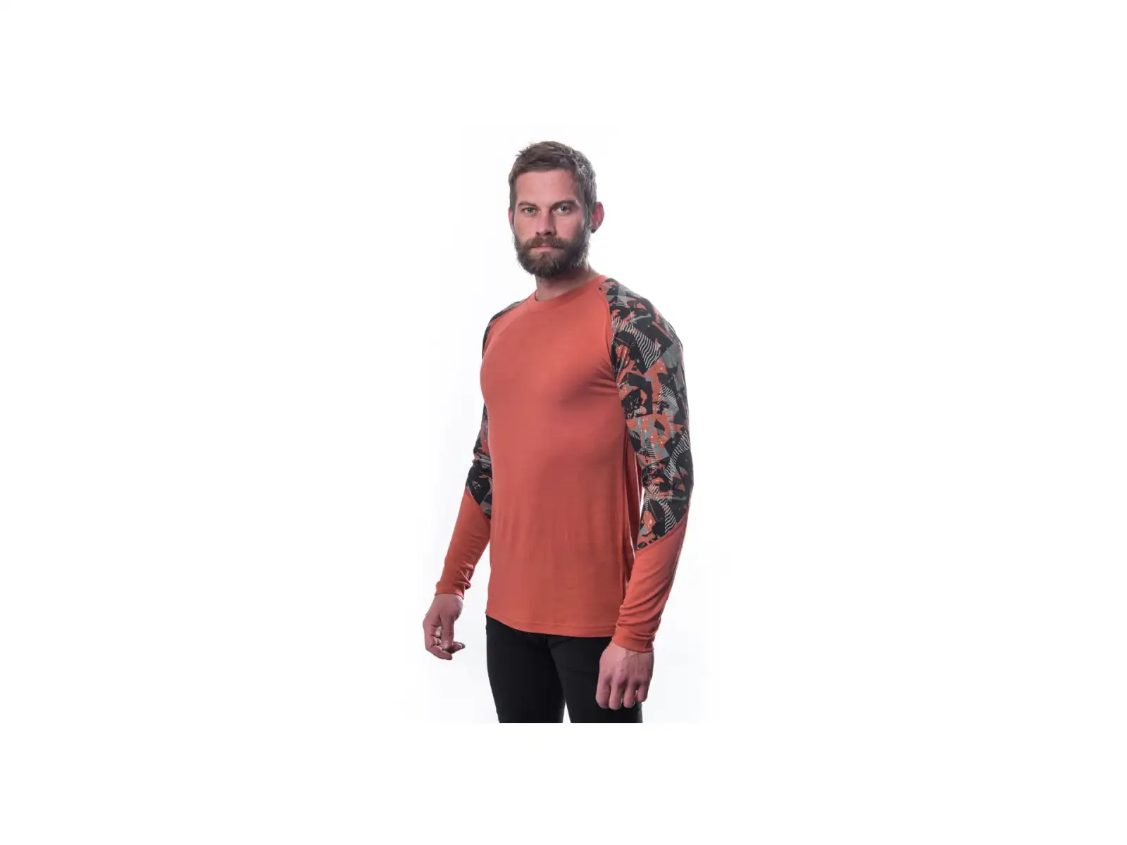 Sensor Merino Impress pánské triko dlouhý rukáv Terracotta/Rush