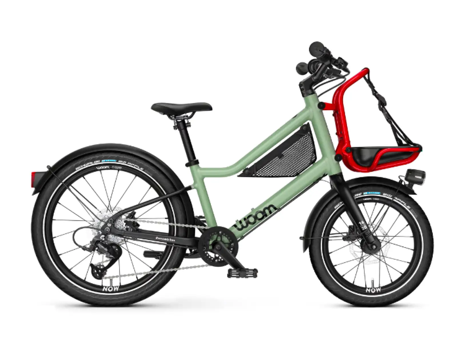 Woom 4 NOW dětské kolo 16" Moss Green/Formular Red