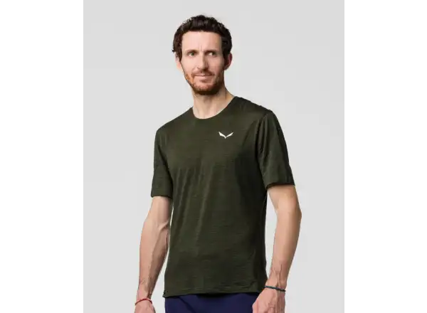 Salewa Eagle Minilogo Alpine Merino pánské triko krátký rukáv Olive Green
