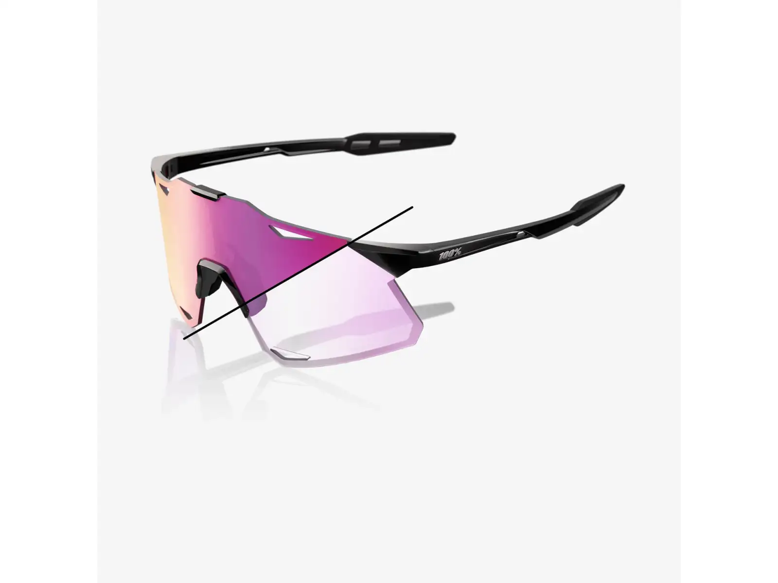 100% Hypercraft brýle Gloss Black/Photochromic Purple Mirror