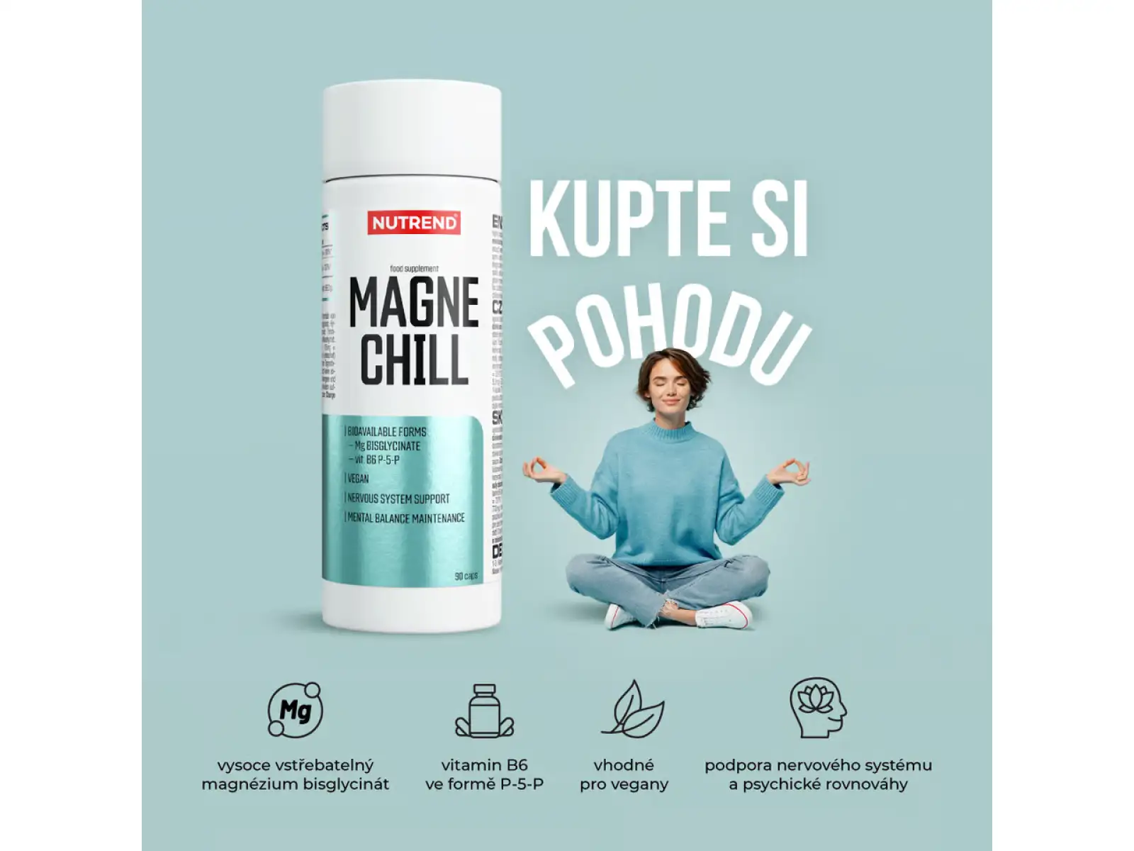Nutrend Magnechill hořčík bisglycinát s vitaminem B6 90 kapslí