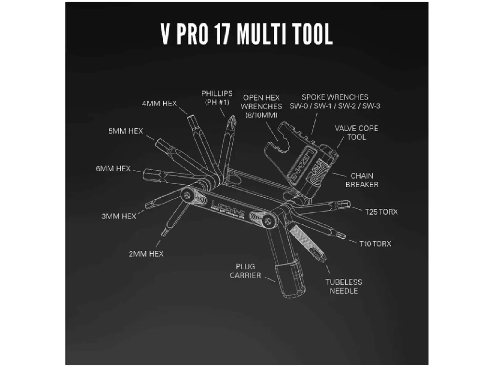 Lezyne V Pro multiklíč 17 funkcí černá