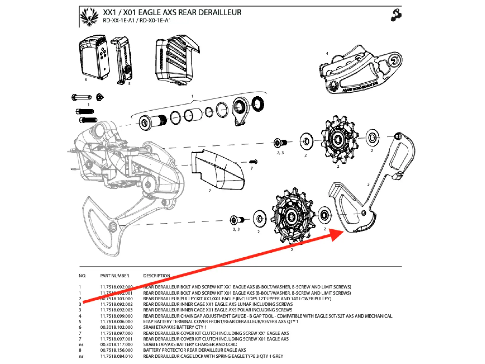 Sram Inner Cage XX1 Eagle AXS vnitřní vodítko přehazovačky lunar