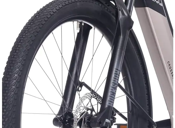 Rock Machine Crossride e450 FS nízkonástupové celoodpružené elektrokolo Sand Grey/Black