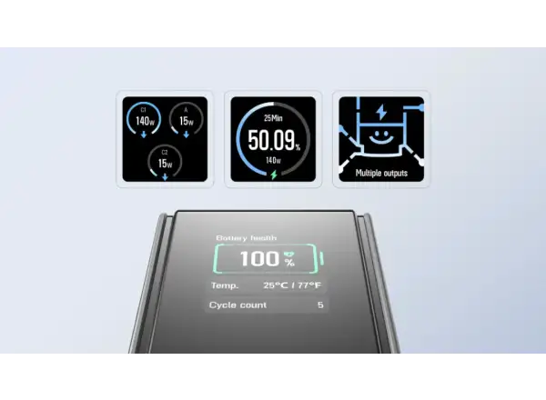 EcoFlow Rapid Power Banka (25000mAh,170W) 2x100W vestavěný USB-C kabel - stříbrná