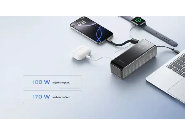 EcoFlow Rapid Power Banka (25000mAh,170W) 2x100W vestavěný USB-C kabel - stříbrná