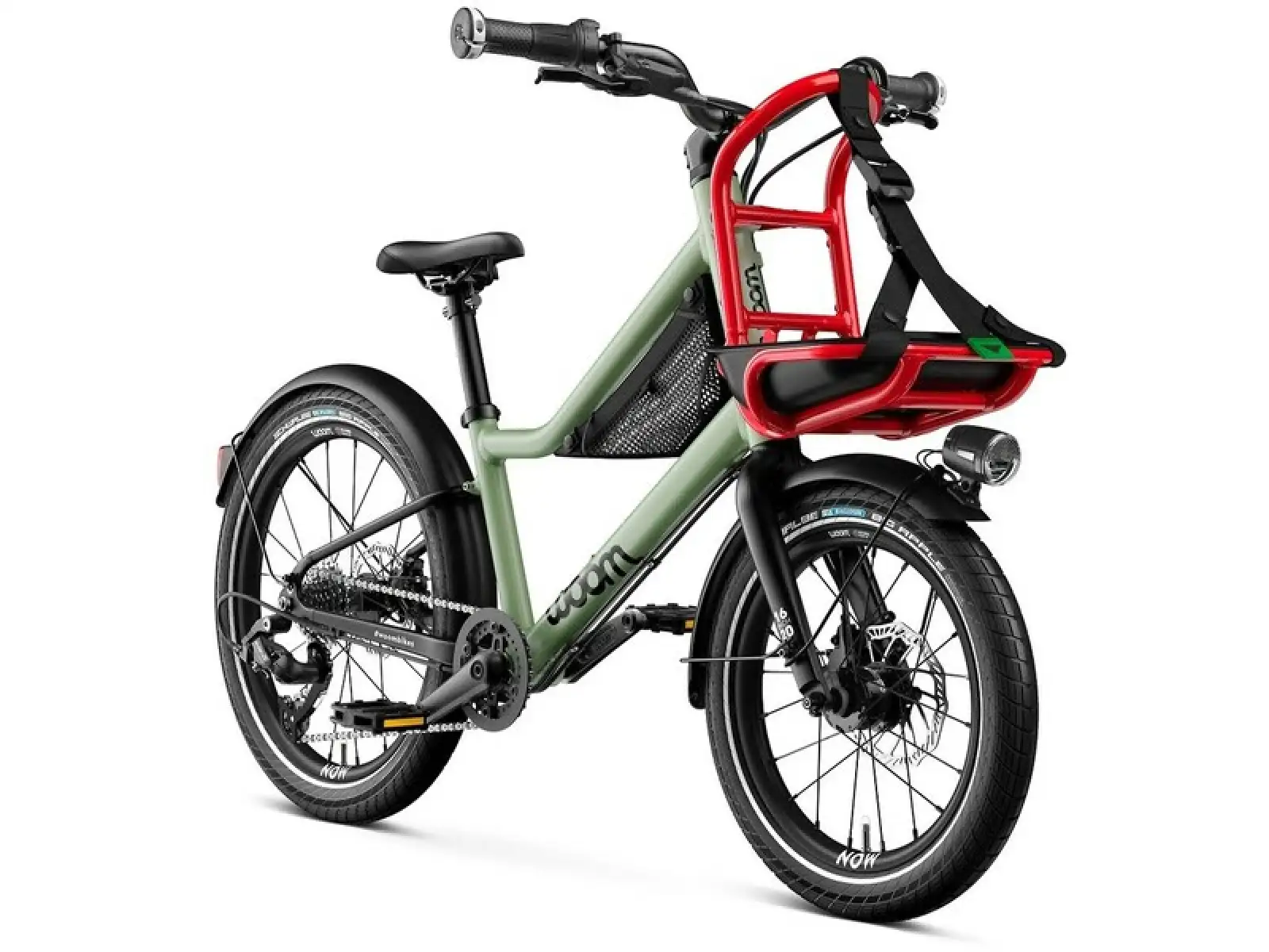 Woom 4 NOW dětské kolo 16" Moss Green/Formular Red