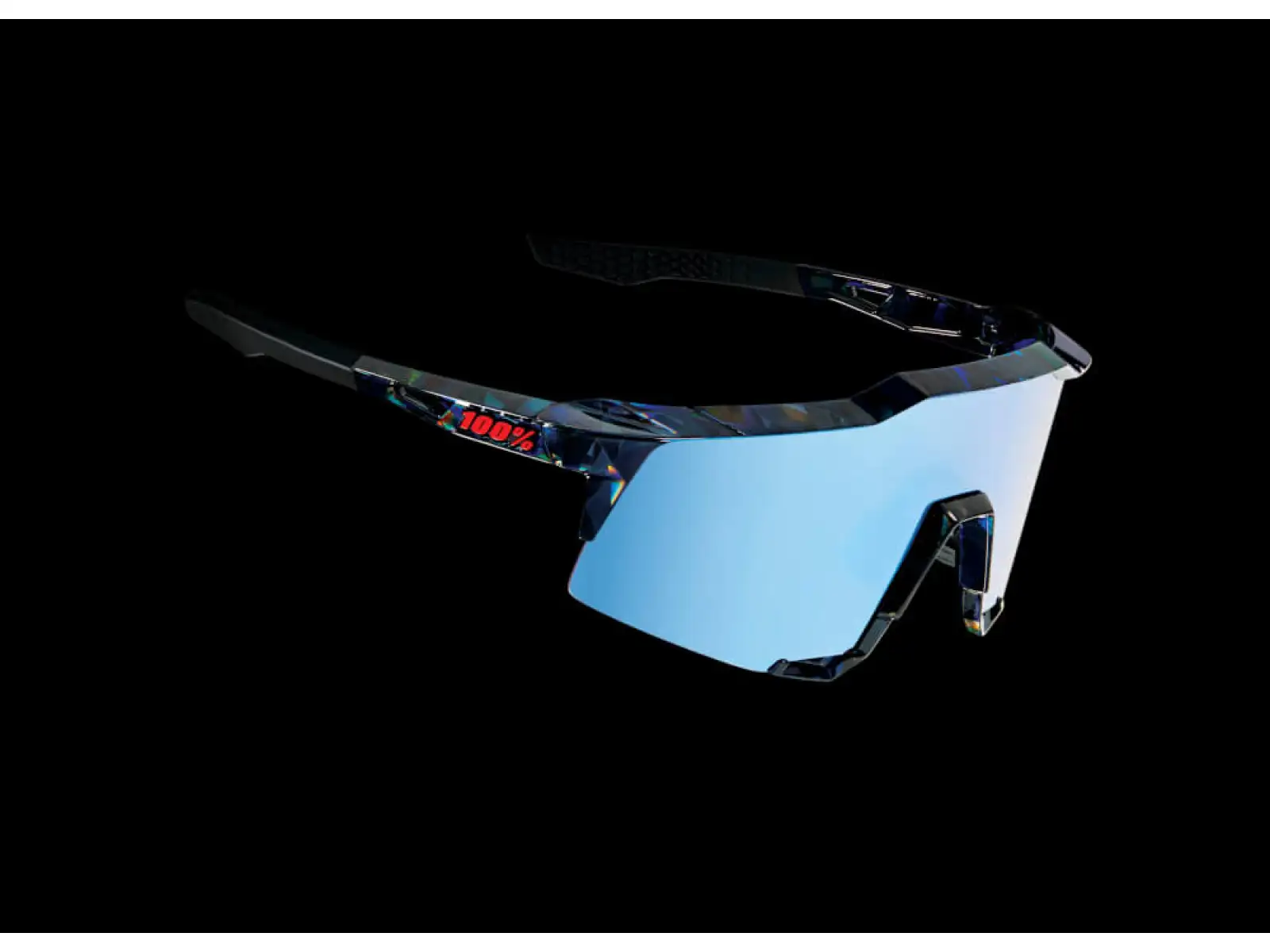 100% SPEEDCRAFT cyklistické brýle Black Holographic/Hiper blue Multilayer Mirror Lens