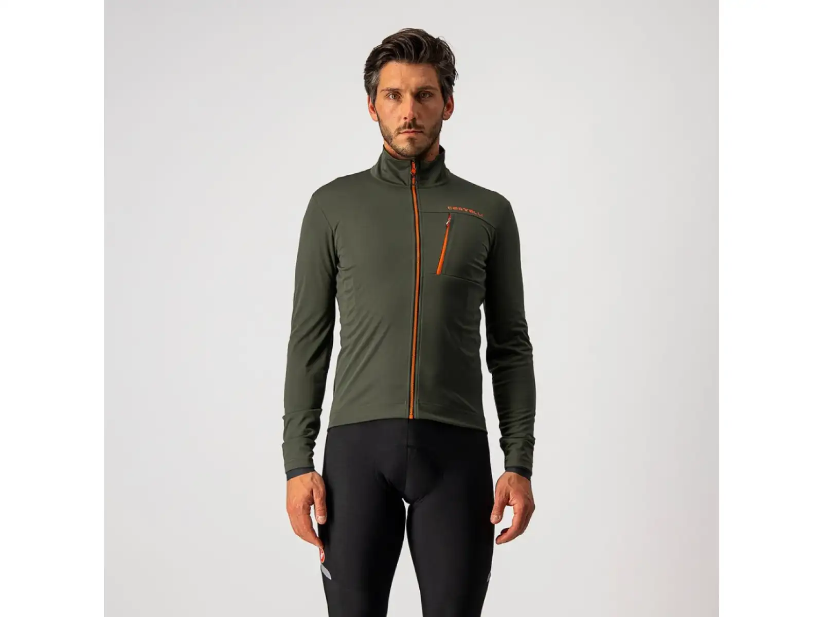 Castelli Go pánská bunda military green/fiery red