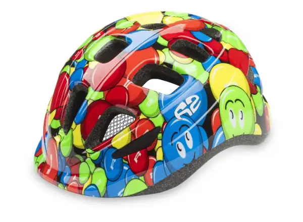 R2 Bunny dětská cyklistická přilba neon zelená/modrá/červená
