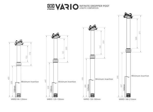 E-13 Vario Infinite teleskopická sedlovka 90-120 mm 31,6 mm bez páčky