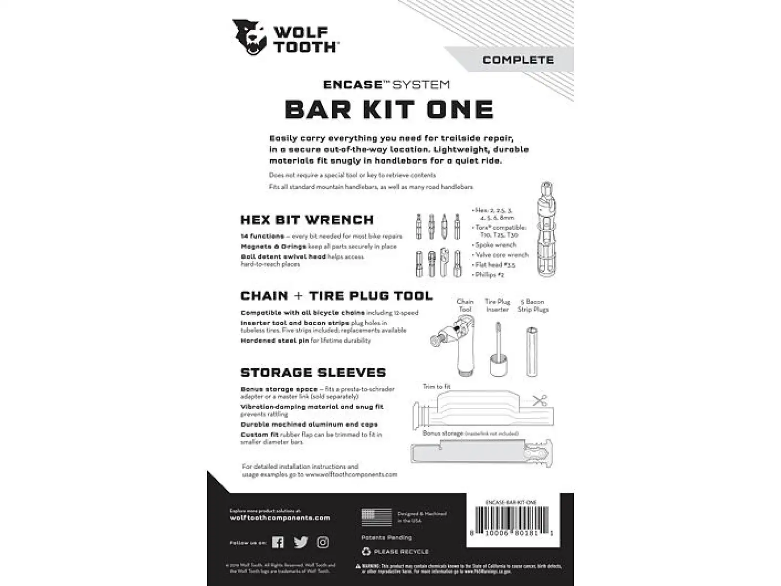 Wolf Tooth EnCase System Bar sada nářadí One pro řídítka 17,5 mm