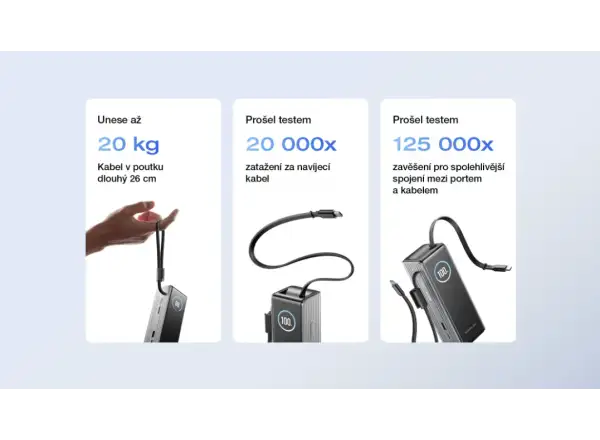 EcoFlow Rapid Power Banka (25000mAh,170W) 2x100W vestavěný USB-C kabel - stříbrná