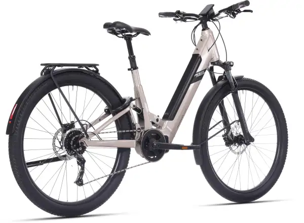 Rock Machine Crossride e450 FS nízkonástupové celoodpružené elektrokolo Sand Grey/Black