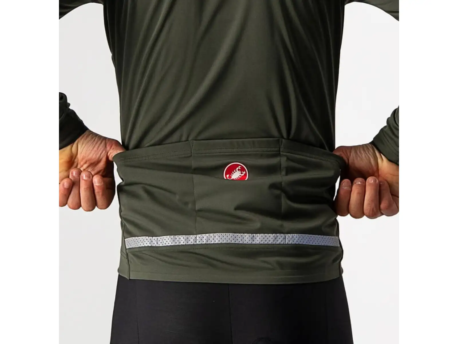 Castelli Go pánská bunda military green/fiery red