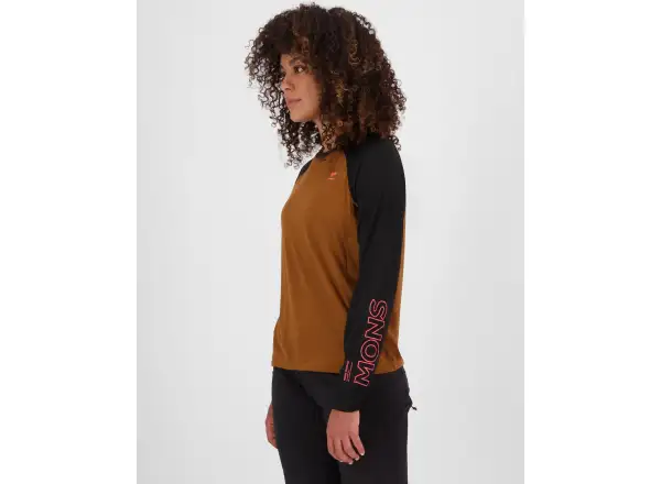 Mons Royale Tarn Merino dámské triko dlouhý rukáv Caramel / Black
