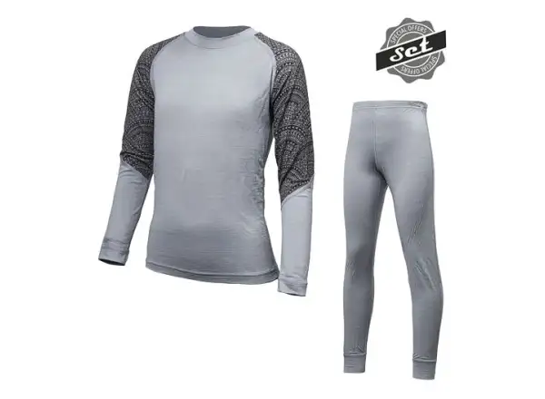 Sensor Merino Impress Set dětské triko dlouhý rukáv + kalhoty šedá/Maori