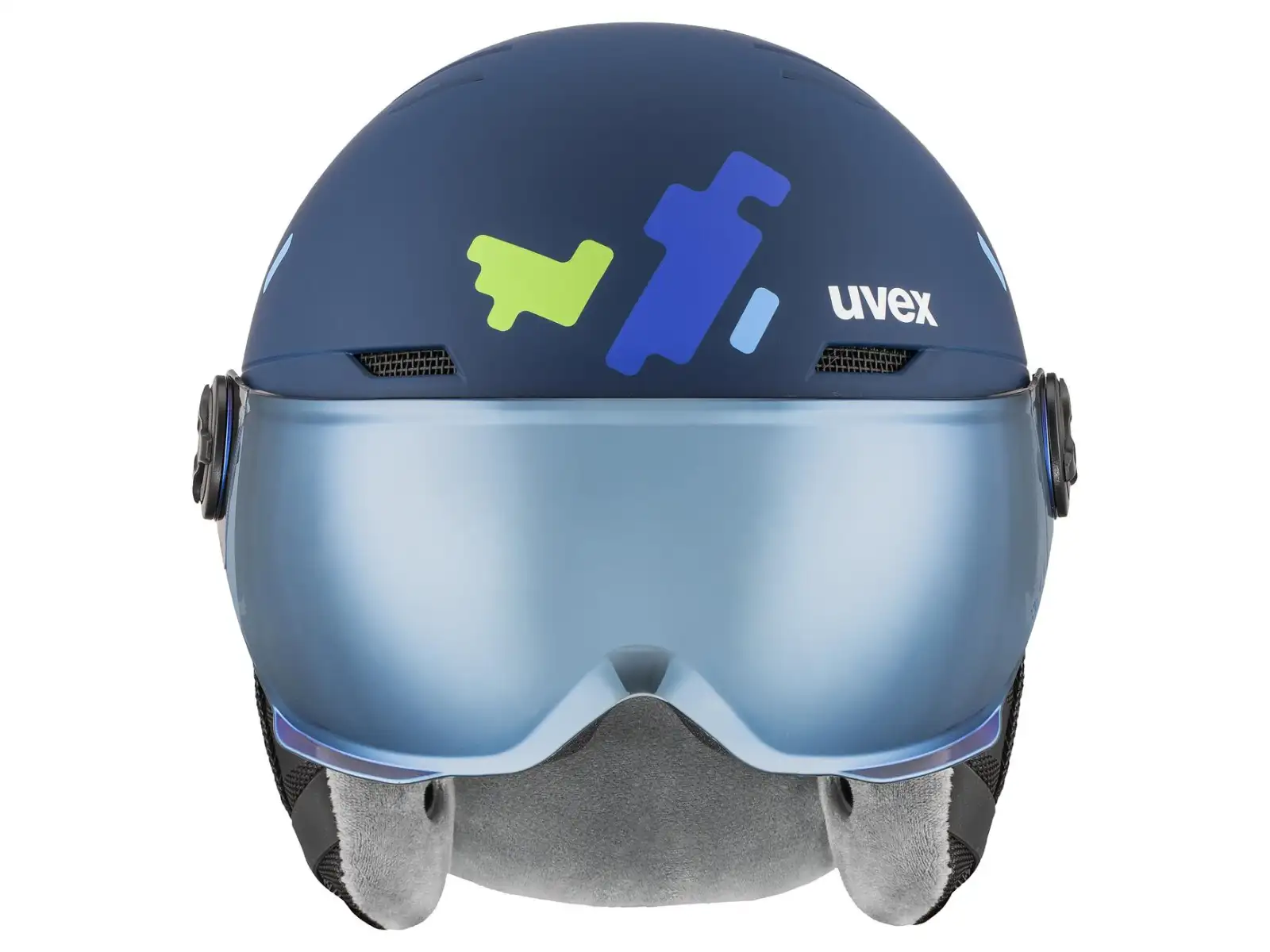Uvex Rocket Jr Visor lyžařská helma blue puzzle matt