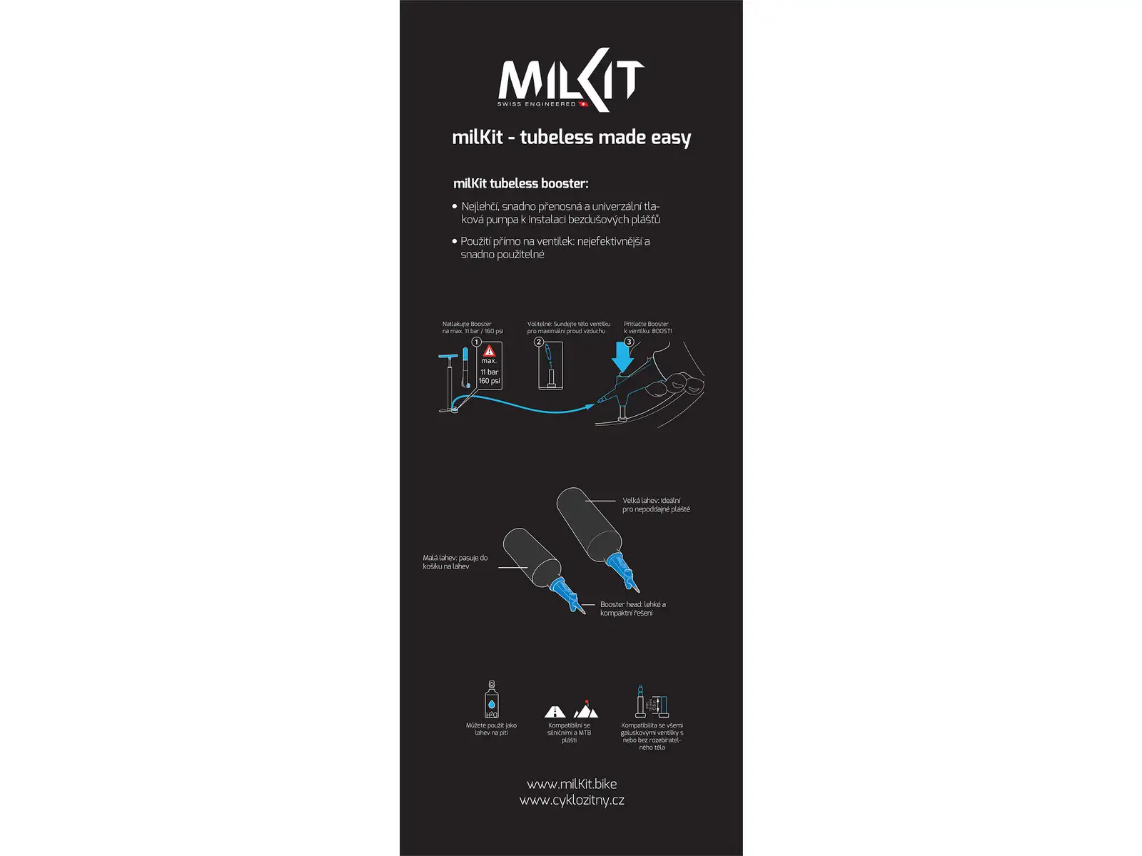 milKit booster 2v1 tlaková pumpa 0,75 l černá