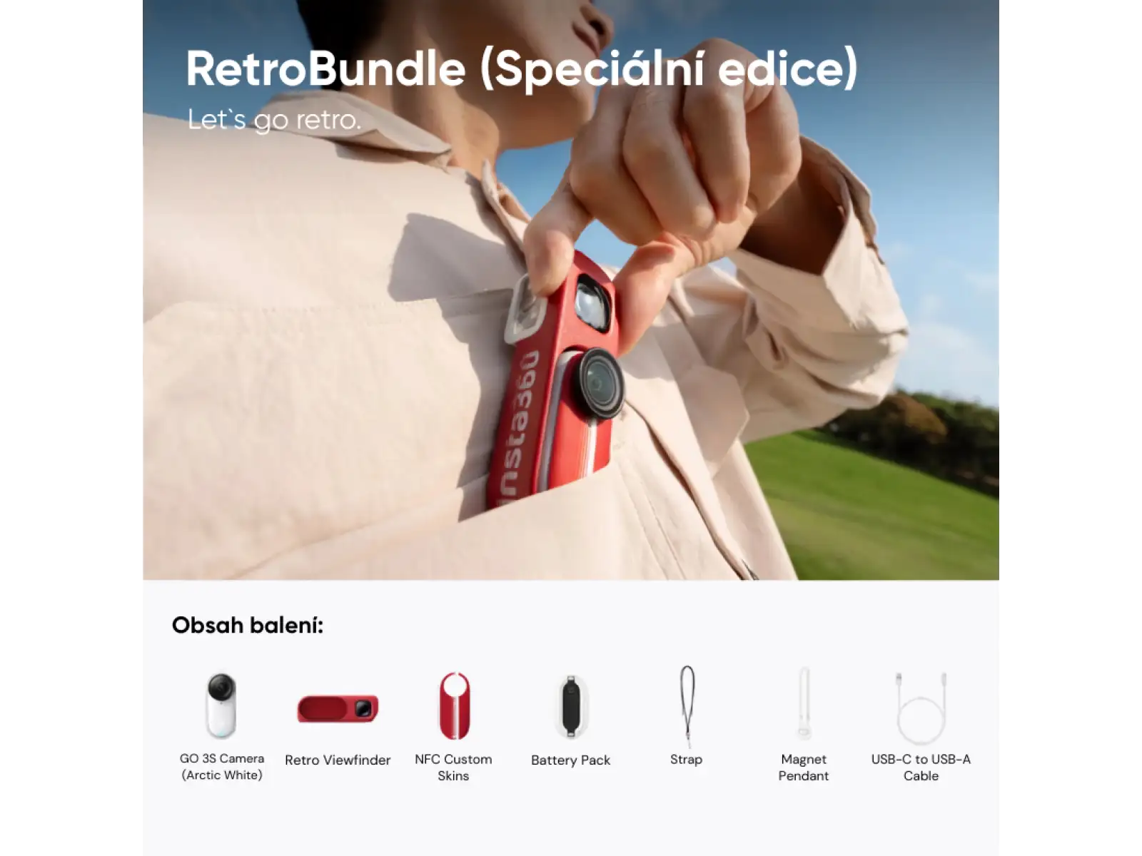 Insta360 GO 3S kamera Retro bundle 64 GB speciální edice červená