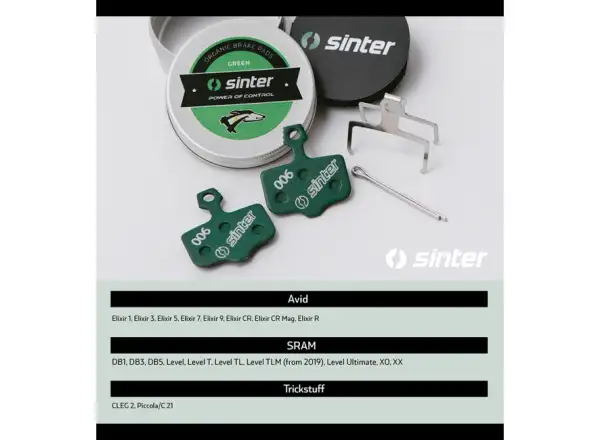 Sinter SRAM Level, Elixir, DB brzdové destičky polymer zelená