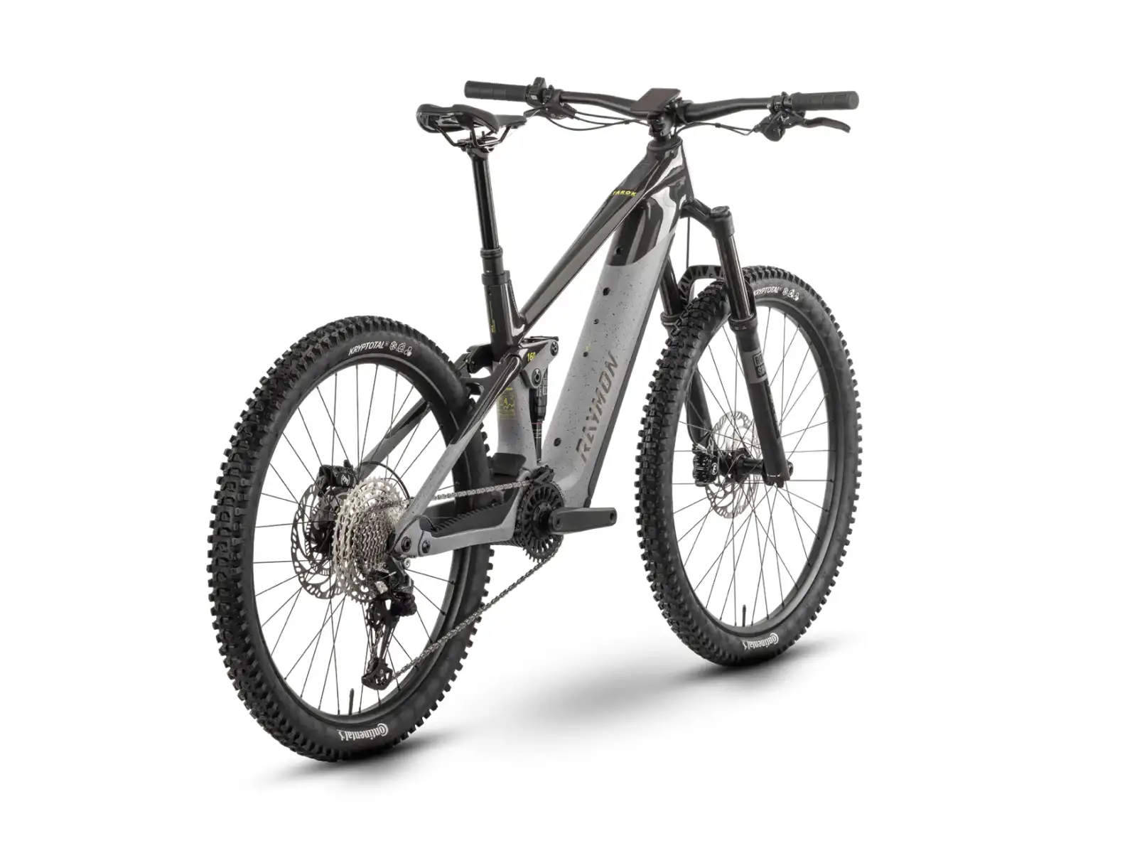 Raymon Tarok celoodpružené elektrokolo Grey sparkle/Carbon/Citron