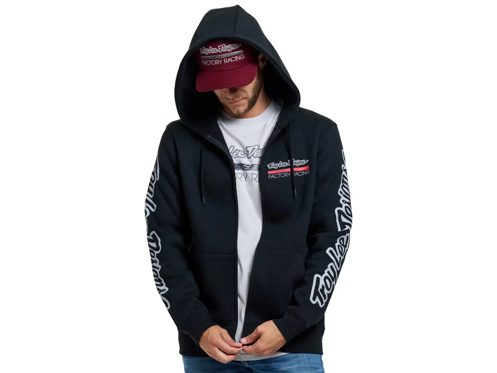 Troy Lee Designs Factory Racing pánská mikina se zipem Black heather/Red
