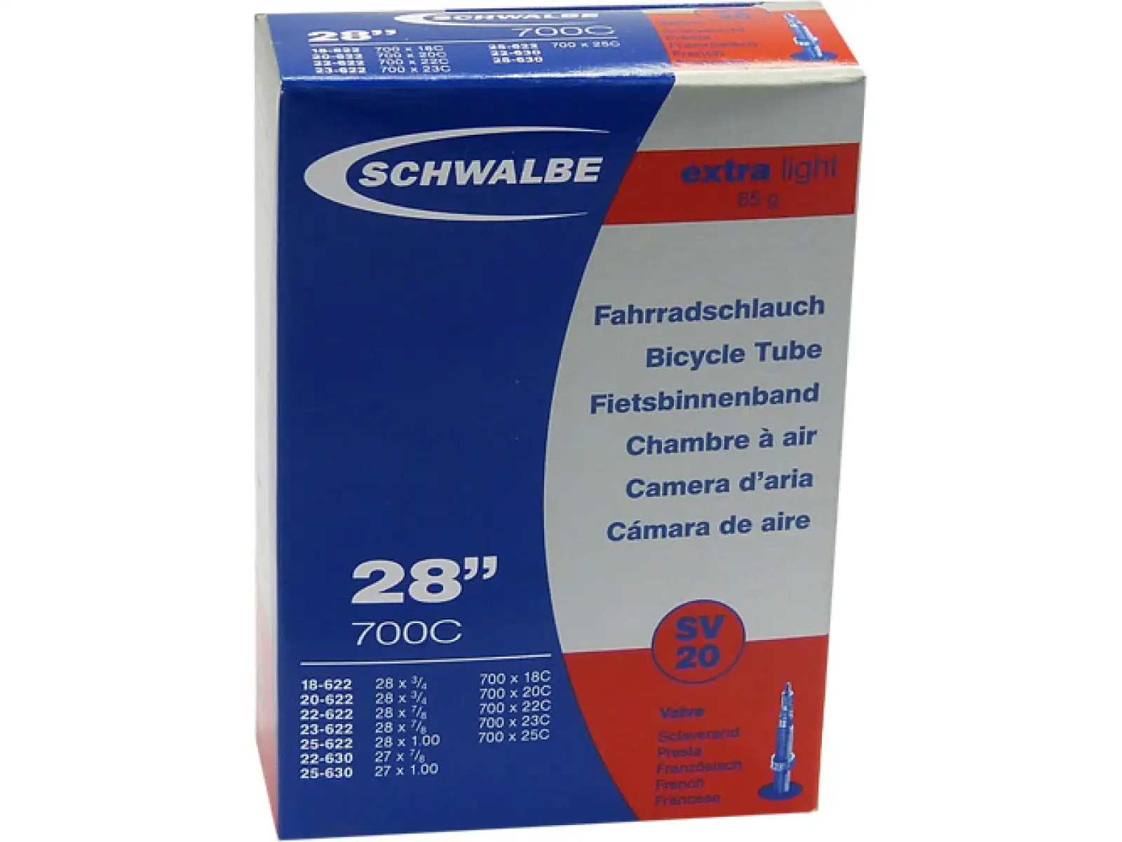 Schwalbe duše silniční Extra Light 18-25/622 (Nr.20) 60 mm gal.ventil